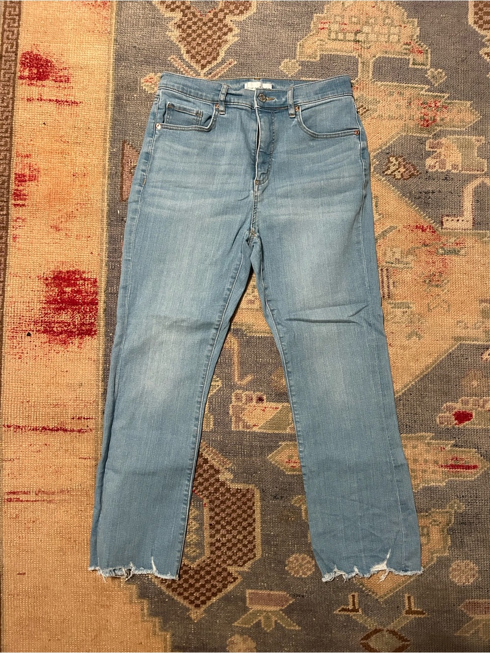 LOFT Light Blue Straight-Leg Jeans with Raw Hem
